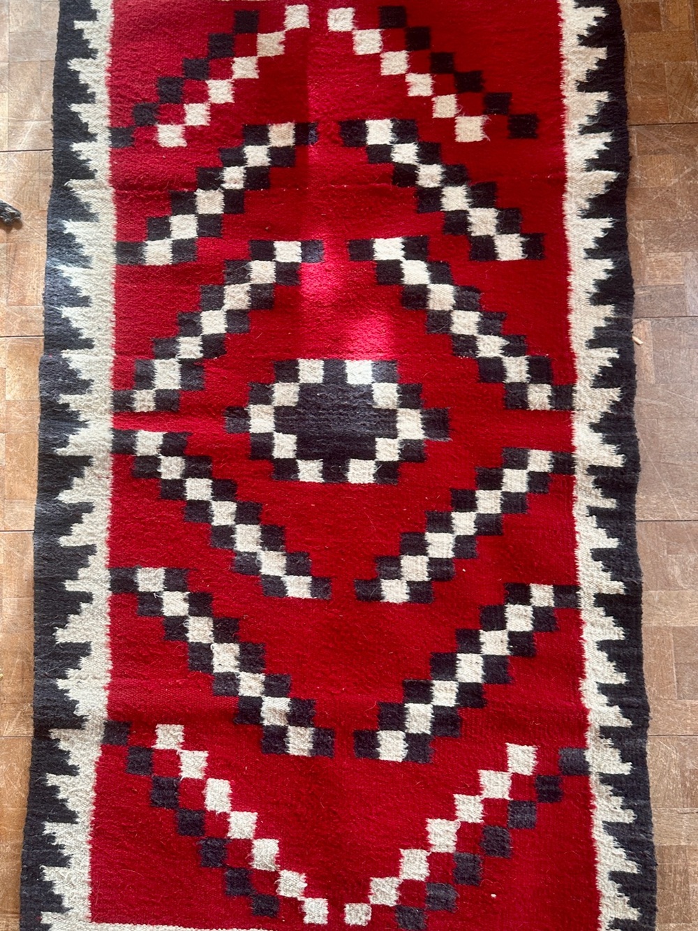 Handwoven Red Geometric Wool Rug - Brand